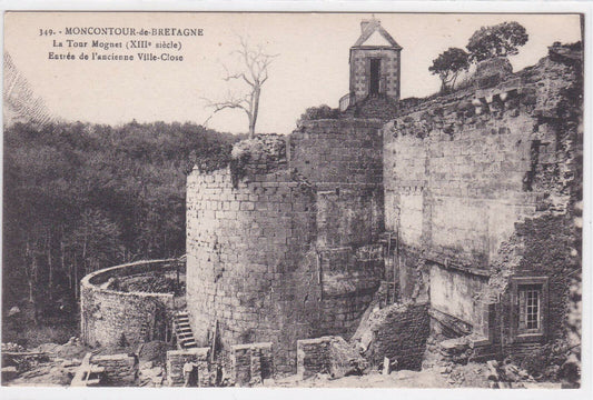 OLD BLACK &amp; WHITE POSTCARD CPA MONCONTOUR-DE-BRETAGNE LA TOUR MOGNET 