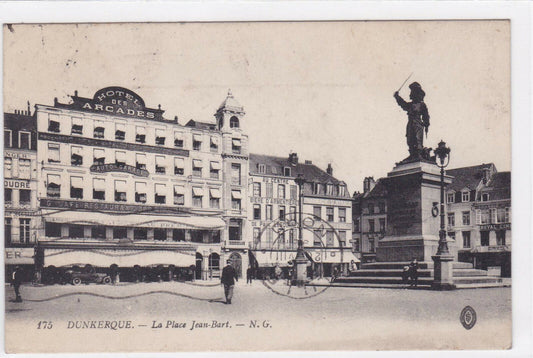 OLD BLACK &amp; WHITE POSTCARD DUNKERQUE PLACE JEAN BART 