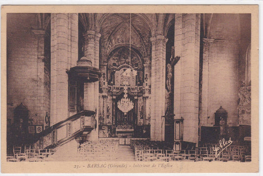 CARTE POSTALE ANCIENNE NOIR & BLANC CPA BARSAC INTERIEUR DE L'EGLISE GIRONDE