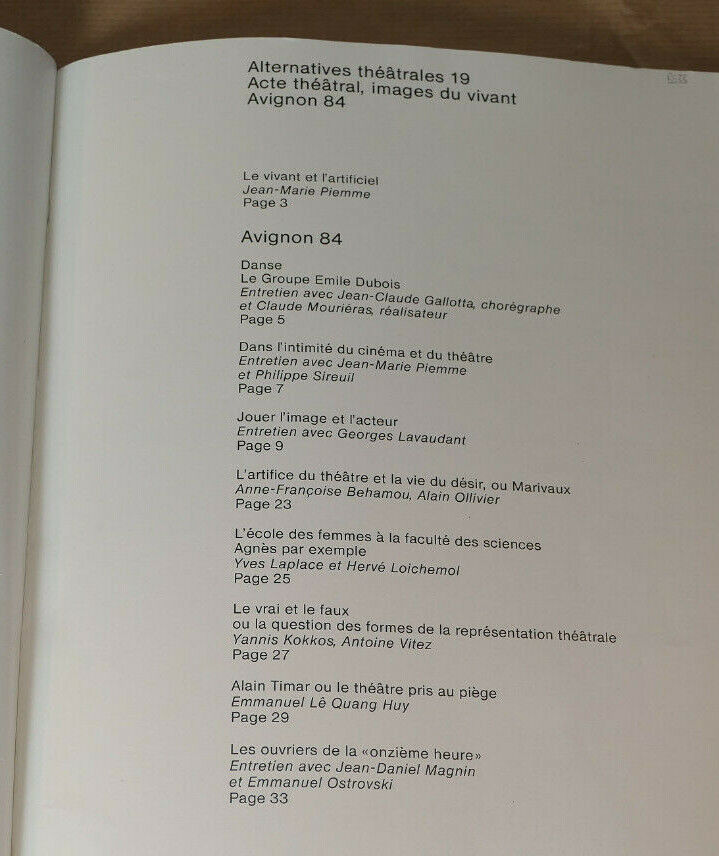 ALTERNATIVES THEATRALES 19 / REVUE TRIMESTRIELLE JUILLET 84 / AVIGNON THEATRE