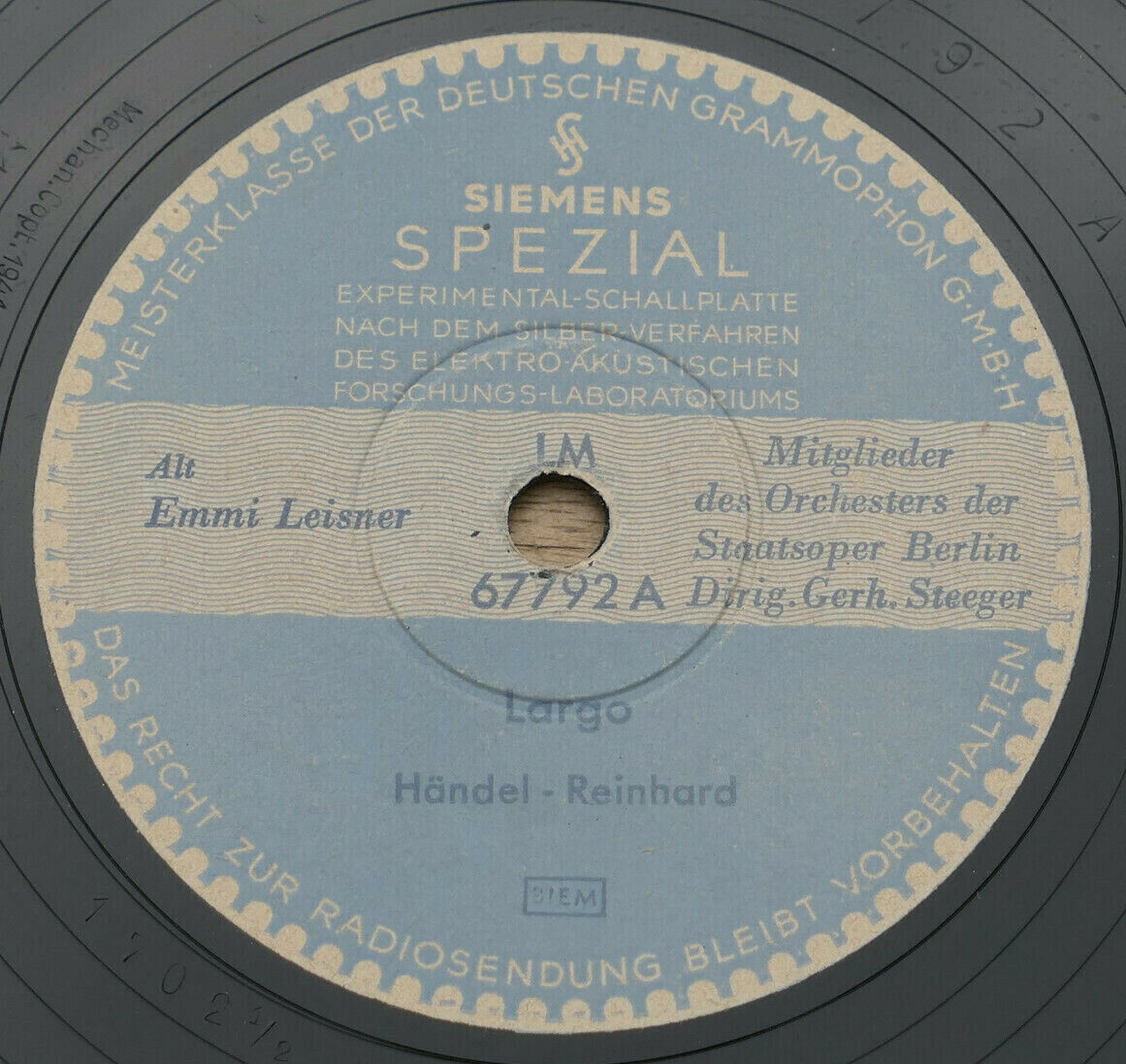 78T 78RPM 30CM 12" EMMI LEISNER HANDEL REINHARD KROLL SIEMENS SPEZIAL 67792