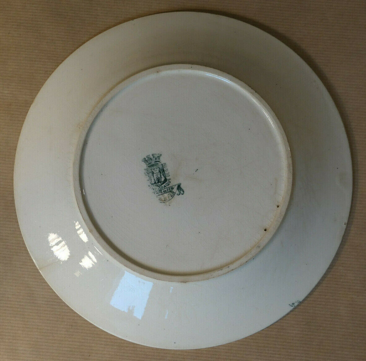ANCIENNE ASSIETTE PORCELAINE OPAQUE DE GIEN TERRE DE FER CHANTECLER DECOR COQ