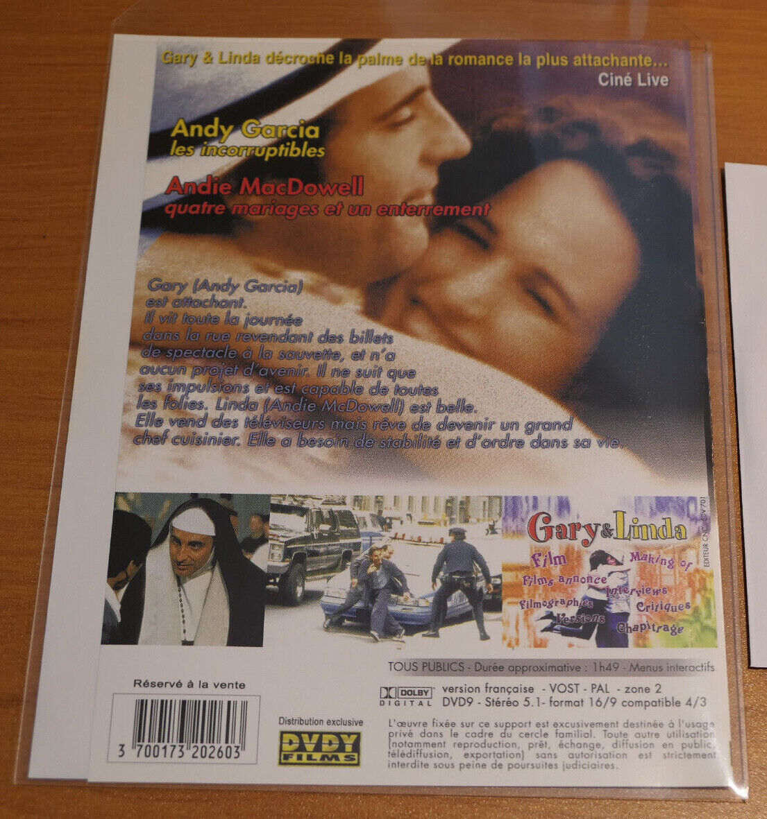 DVD GARY & LINDA / ANDY GARCIA ANDIE MACDOWELL / RICHARD WENK