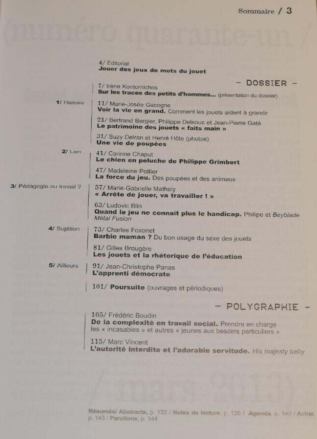 LES JOUETS SONT ETERNELS MEDIATION INITIATION SUJETION / LE SOCIOGRAPHE 2013
