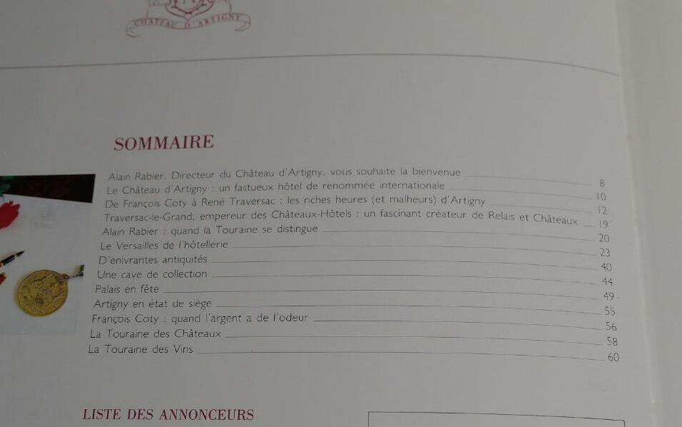 PLAQUETTE DE PRESTIGE DU CHATEAU D'ARTIGNY / MONTBAZON HOTEL / 1989