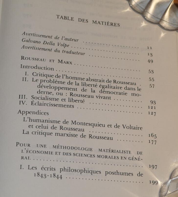 ROUSSEAU ET MARX ET AUTRES ECRITS / GALVANO DELLA VOLPE / GRASSET 1974