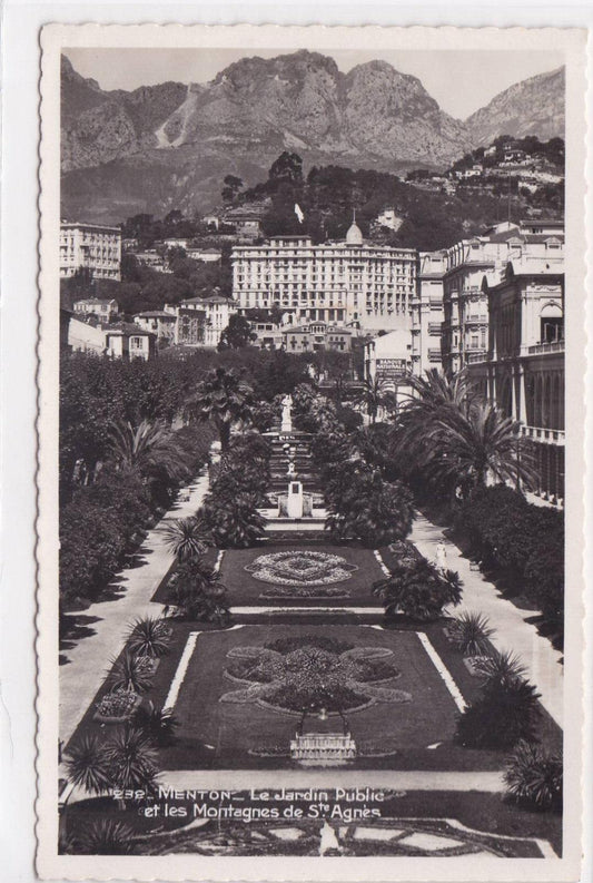 POSTCARD CPSM MENTON THE PUBLIC GARDEN AND THE MOUNTAINS OF STE AGNES 