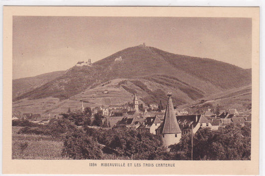OLD POSTCARD CPA RIBEAUVILLE AND THE THREE CASTLES 