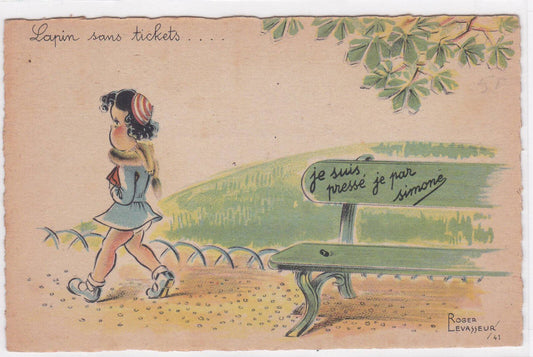 CARTE POSTALE CPA ILLUSTRATION HUMOUR ROGER LEVASSEUR LAPIN SANS TICKETS