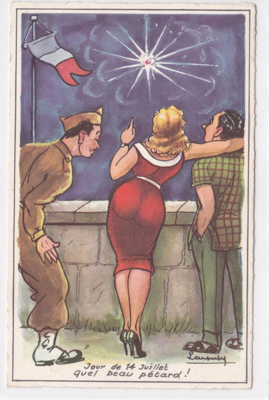 CPSM FANTASY HUMOR POSTCARD JULY 14TH CELEBRATION 