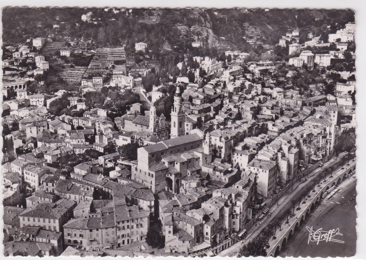 POSTCARD CPSM MENTON AERIAL VIEW OF THE OLD TOWN ON THE FRENCH RIVIERA 