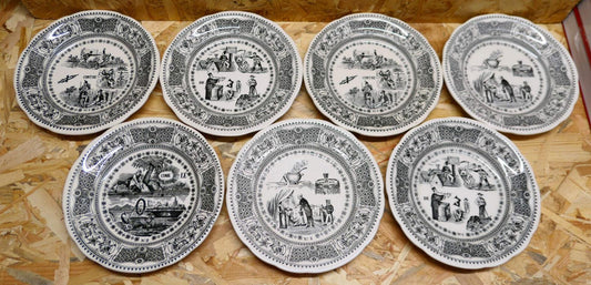 Assiette À Dessert Parlante Décorative Fantaisie Rébus Gien - Lot de 7