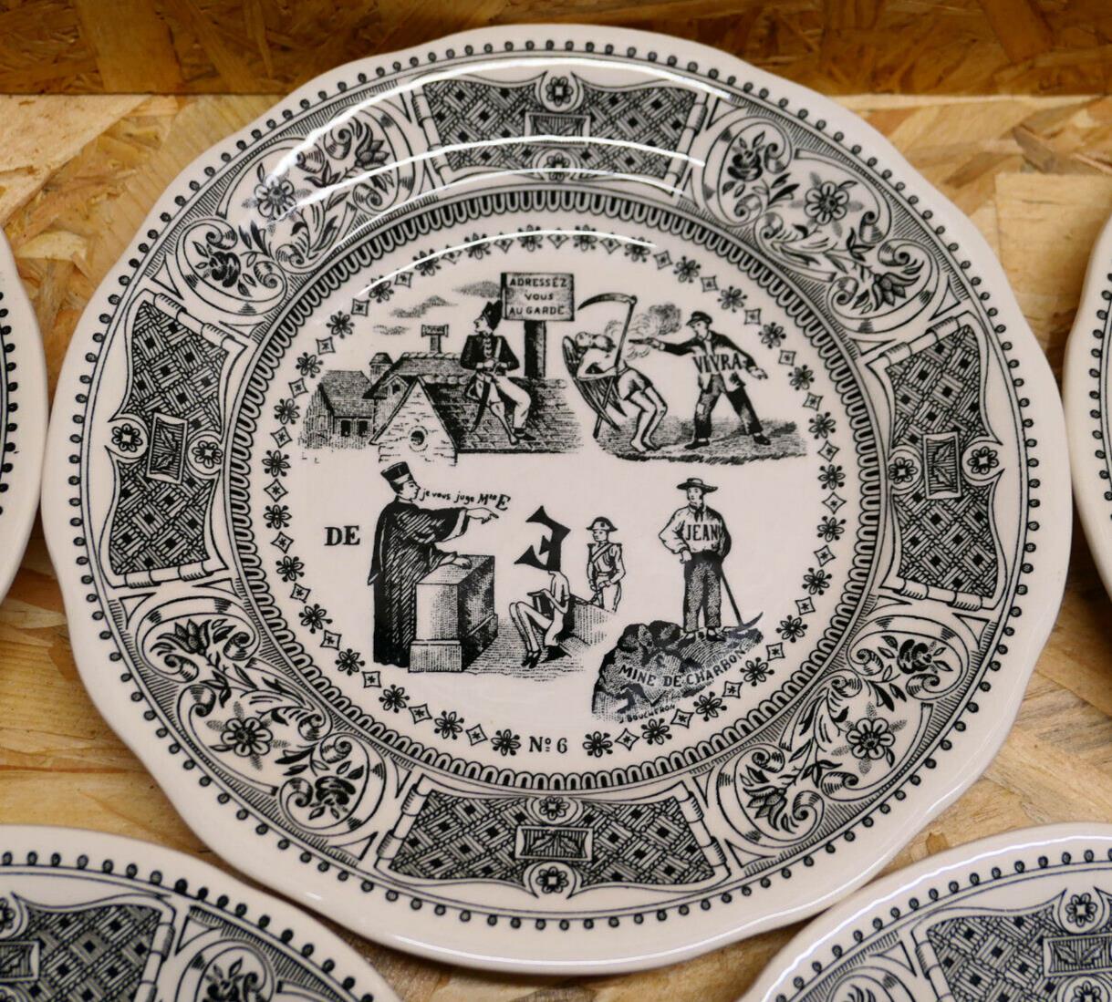 Assiette À Dessert Parlante Décorative Fantaisie Rébus Gien - Lot de 7