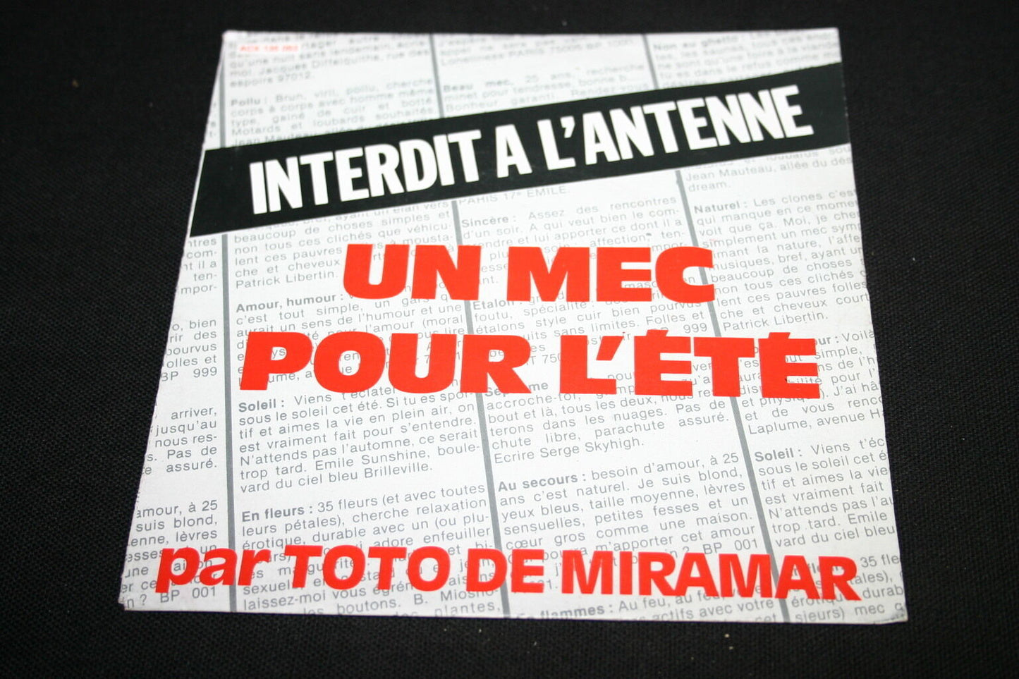 TOTO DE MIRAMAR   SP 45T 7"   UN MEC POUR L'ETE   1981