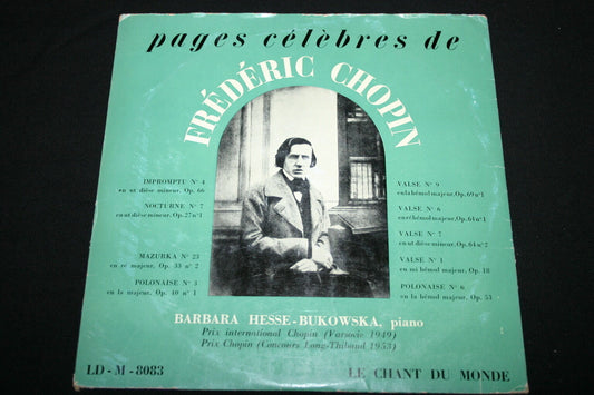 BARBARA HESSE-BUKOWSKA   LP 33T 10"   FREDERIC CHOPIN   8083   RARE
