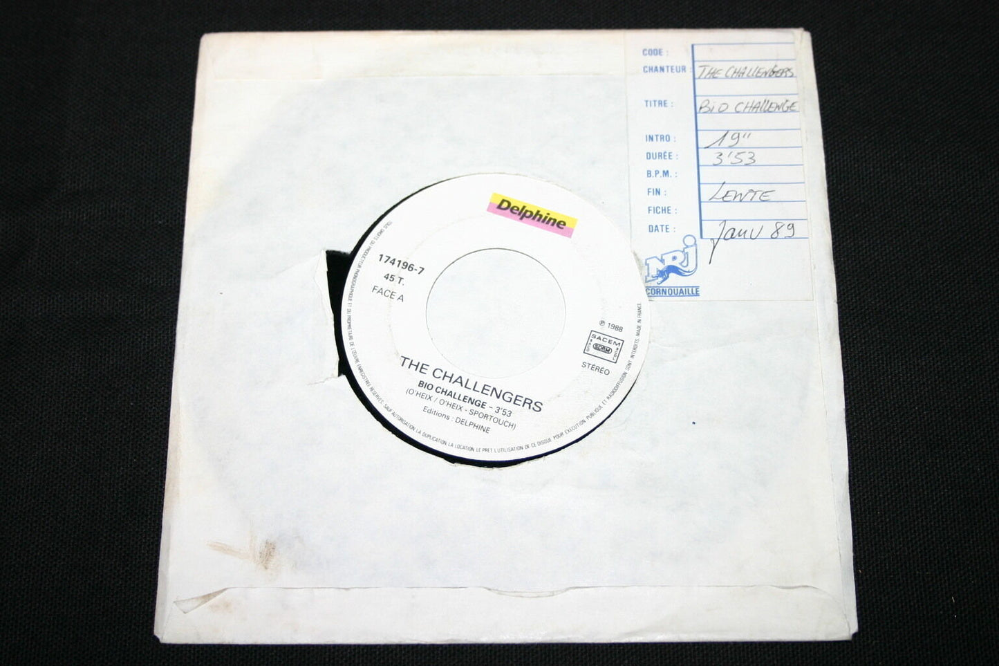 THE CHALLENGERS   SP 45T 7"   BIO CHALLENGE   1988   RADIO SINGLE