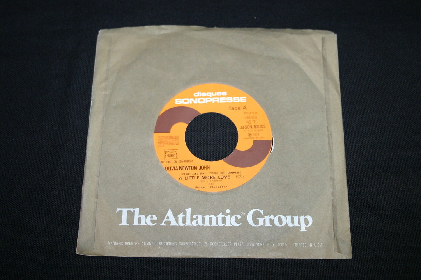 OLIVIA NEWTON-JOHN   SP 45T 7"   A LITTLE MORE LOVE   1978   RARE PROMO