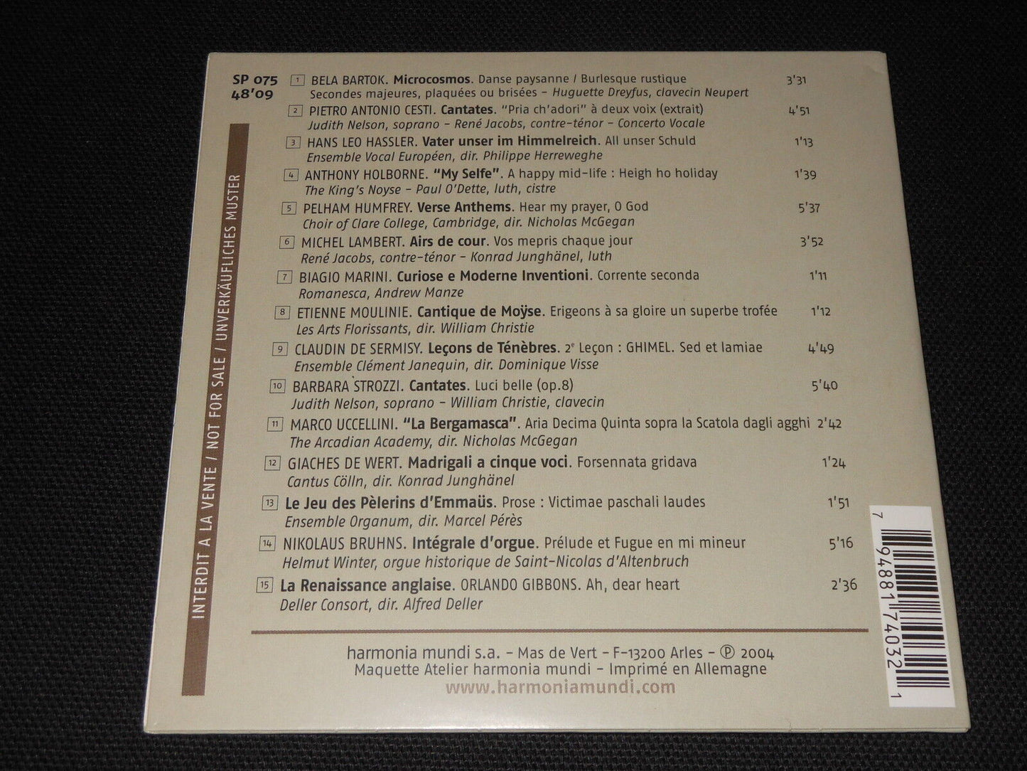 CURIOSITA   HARMONIA MUNDI   CD PROMO   2004