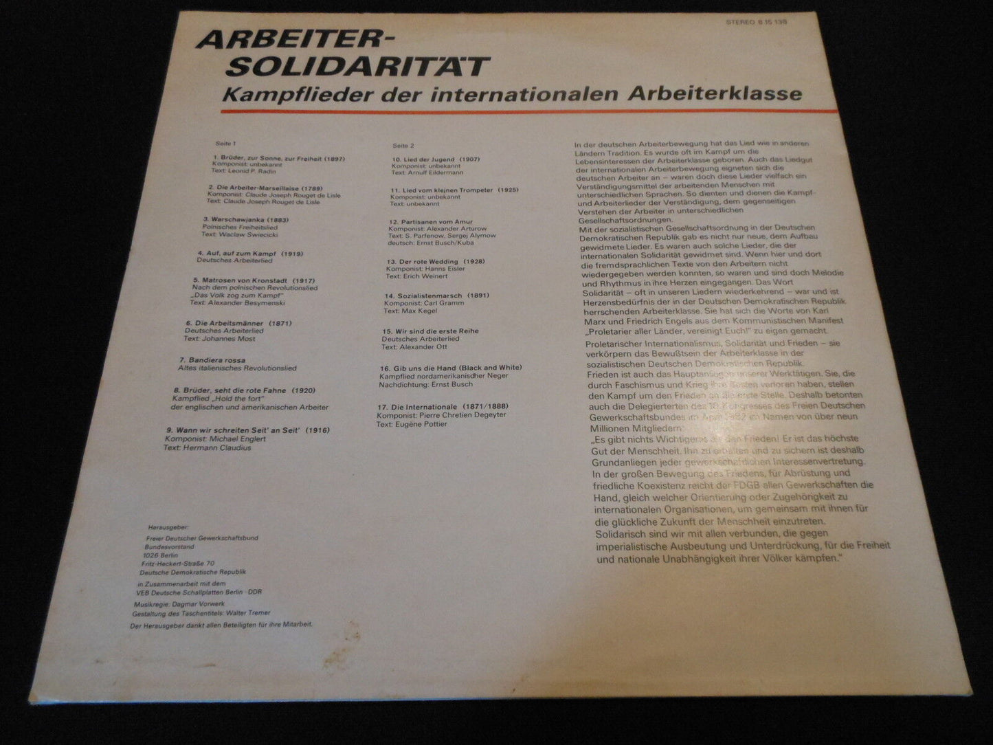 ARBEITER-SOLIDARITAT   LP 33T 12"