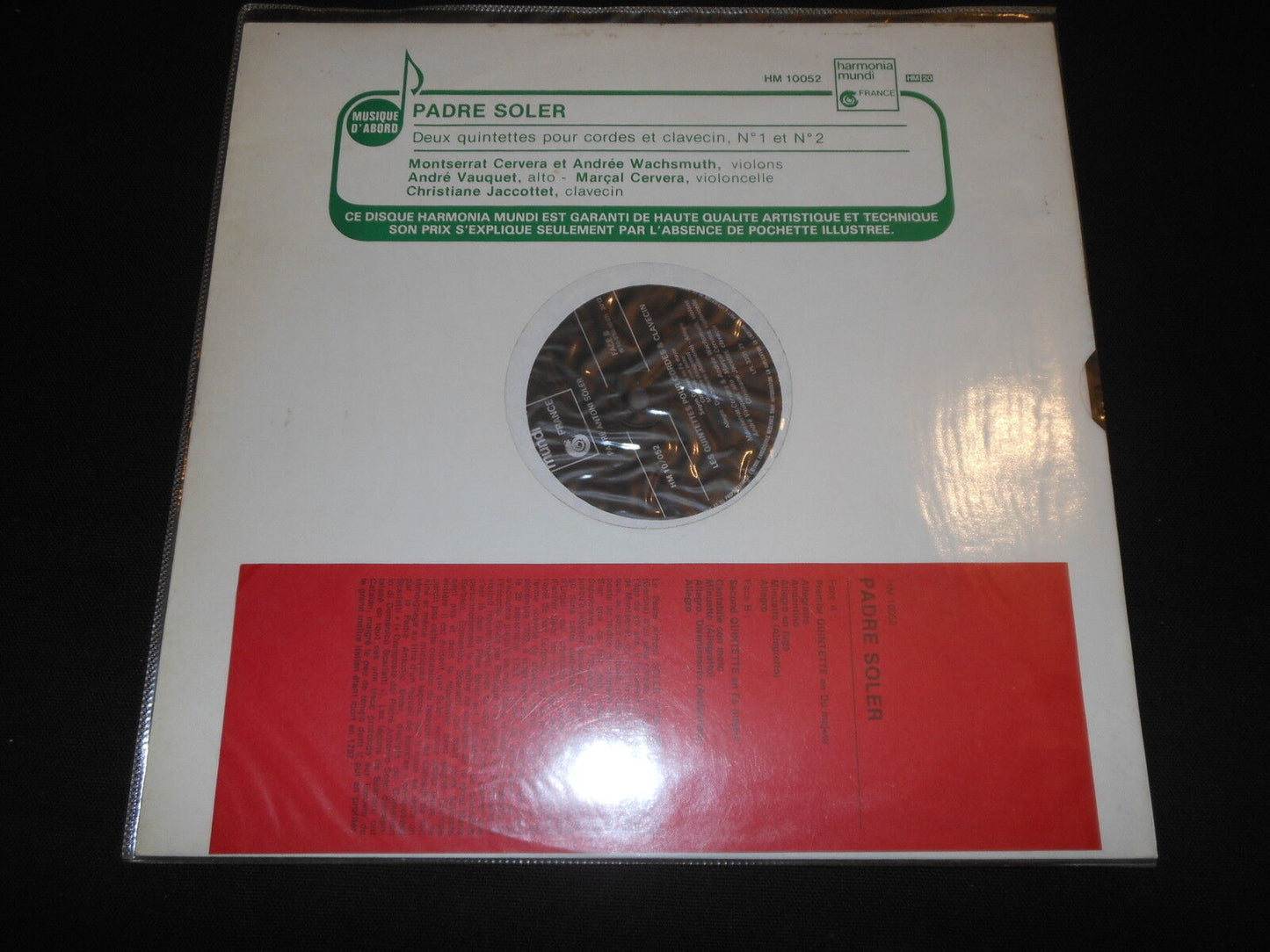 PADRE SOLER   QUINTETTES CORDES CLAVECIN   LP 33T 12"   HARMONIA MUNDI HM 10052