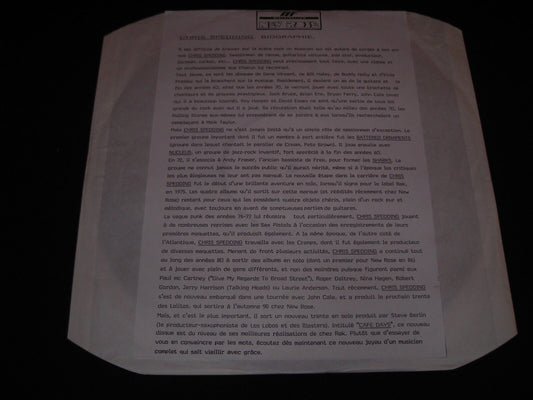 CHRIS SPEDDING   RARE LP TEST PRESSING   CAFE DAYS   NEW ROSE