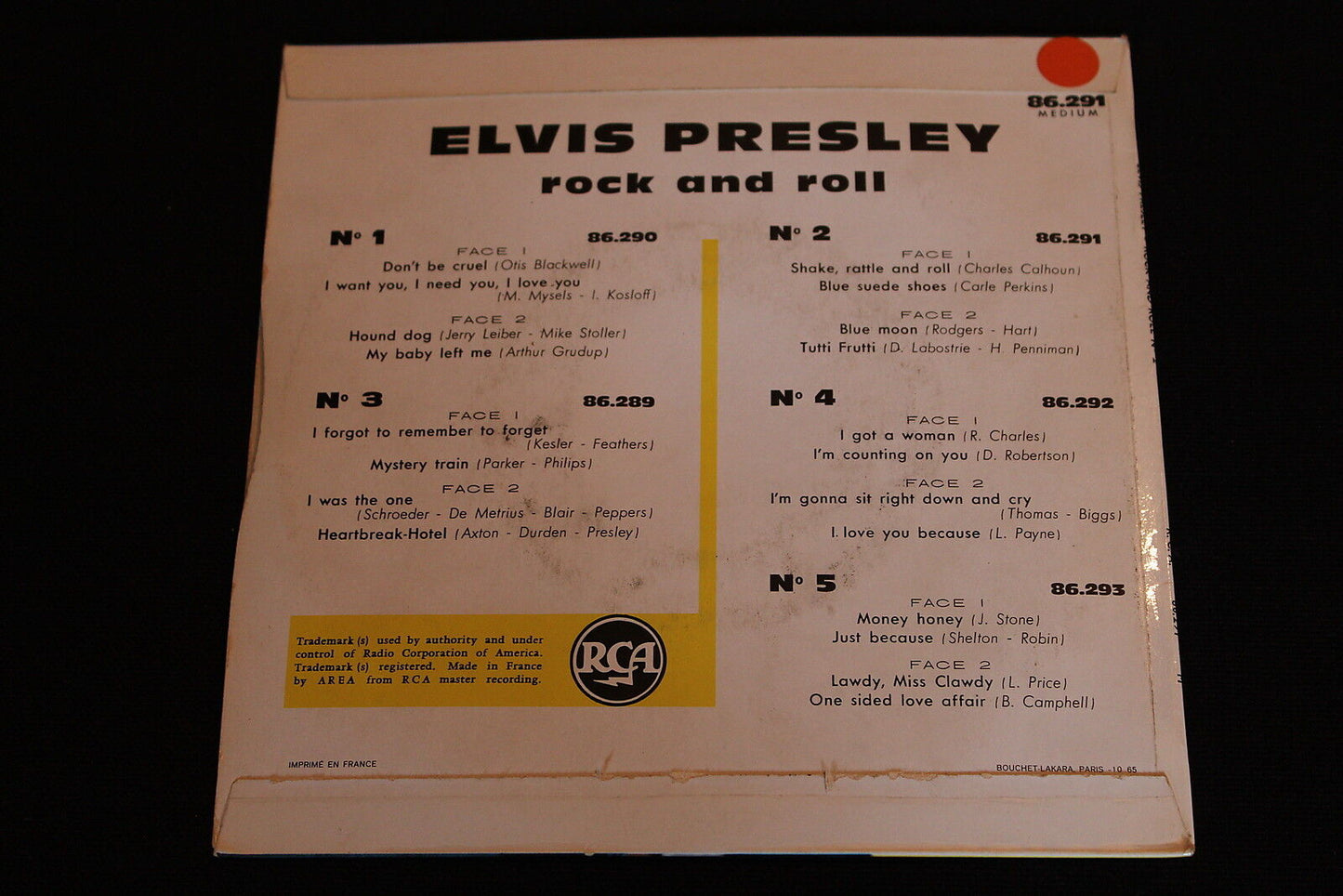ELVIS PRESLEY   EP 45T 7"   ROCK AND ROLL N°2   RCA 86.291   FRENCH 10-65