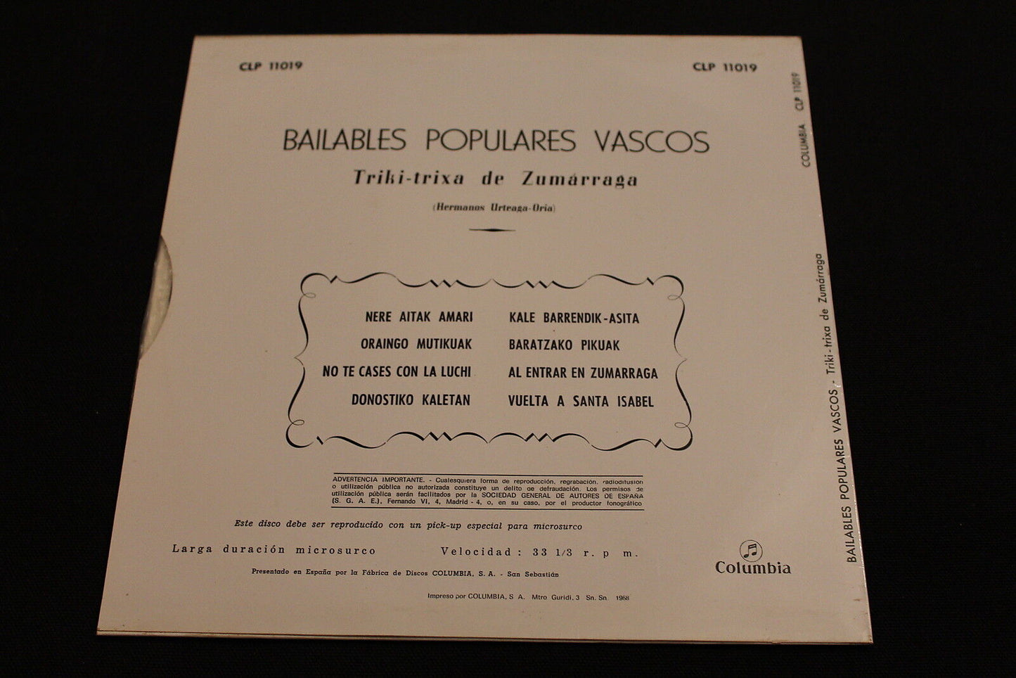 BAILE VASCO   TRIKI-TRIXA DE ZUMARRAGA   LP 33T 10"   SPAIN   1968   COLUMBIA