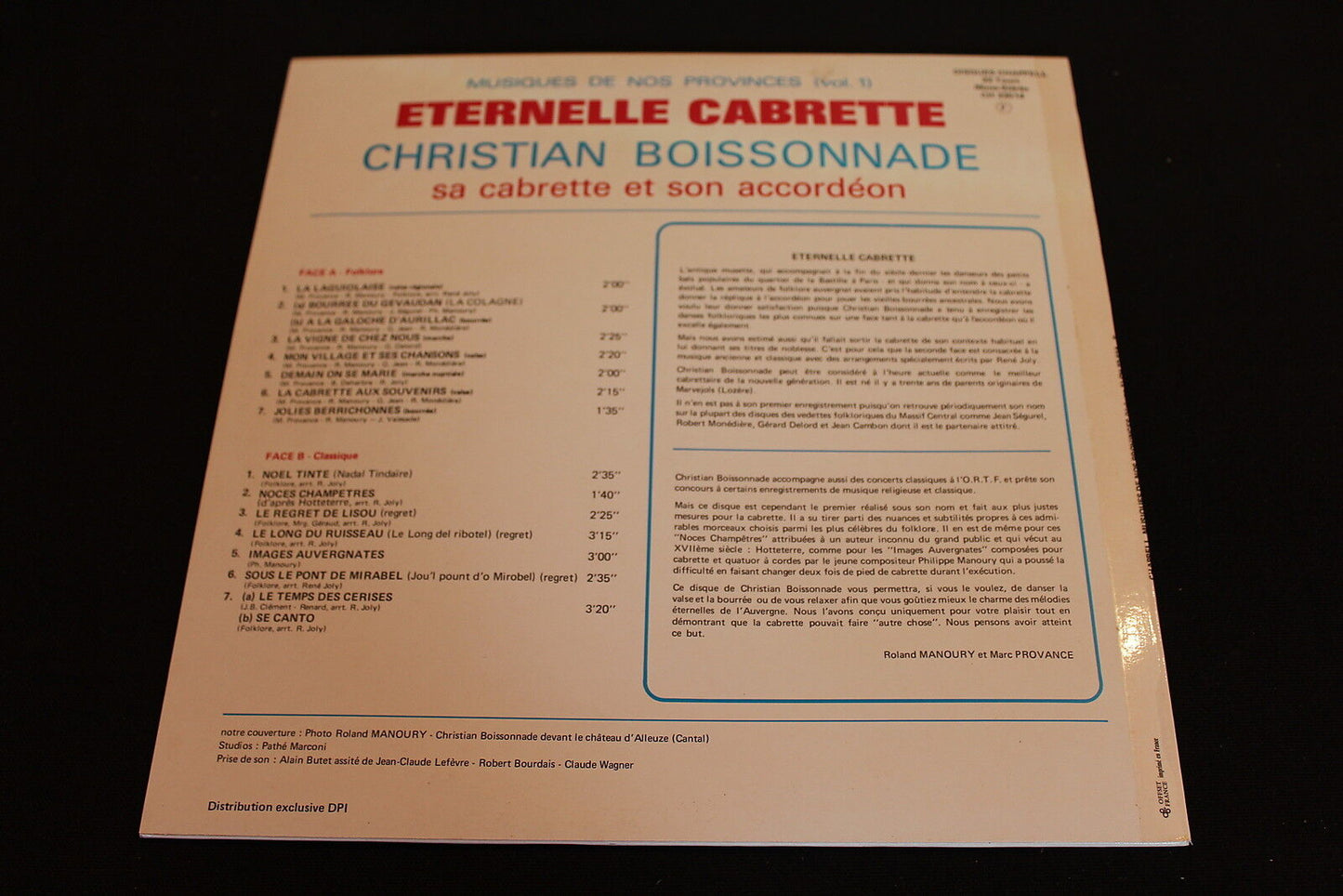 CHRISTIAN BOISSONNADE sa cabrette et son accordéon ETERNELLE CABRETTE LP 33T 12"