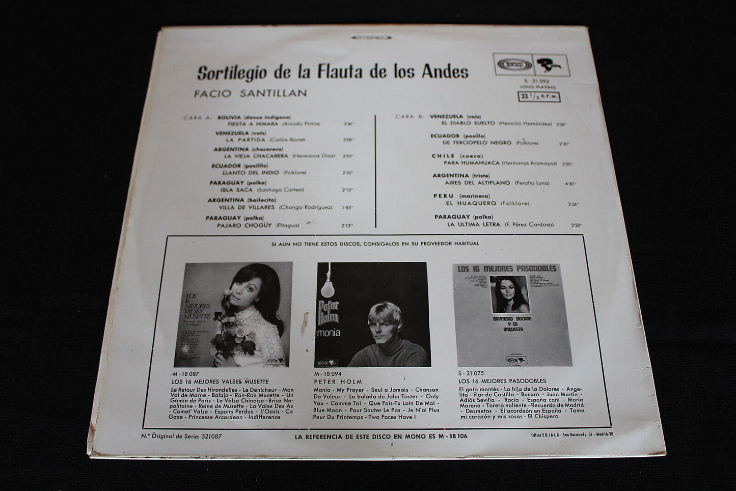 SORTILEGIO DE LA FLAUTA DE LOS ANDES   FACIO SANTILLAN   LP 33T 12"   1969