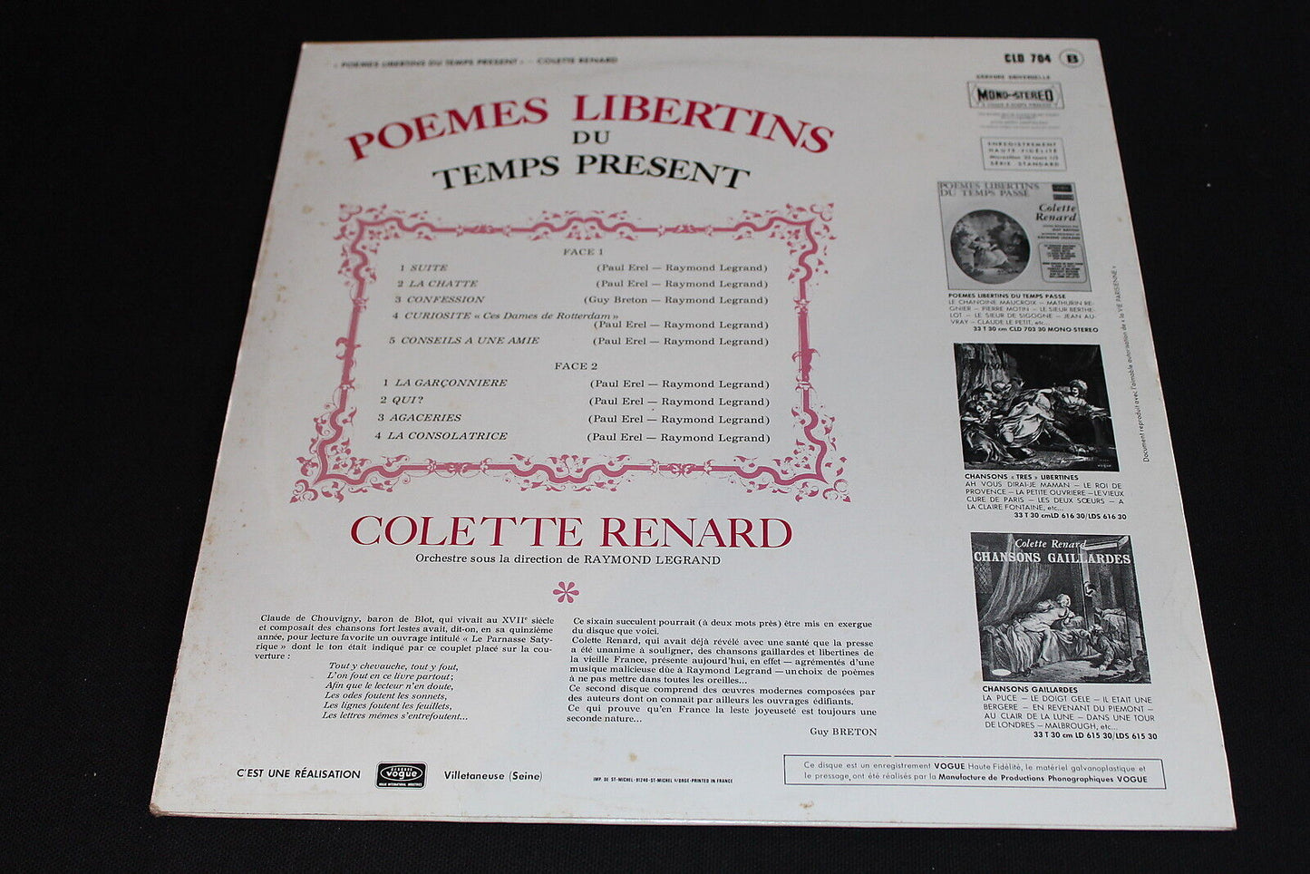 COLETTE RENARD   POEMES LIBERTINS DU TEMPS PRESENT   VOGUE CLD 704   LP 33T 12"