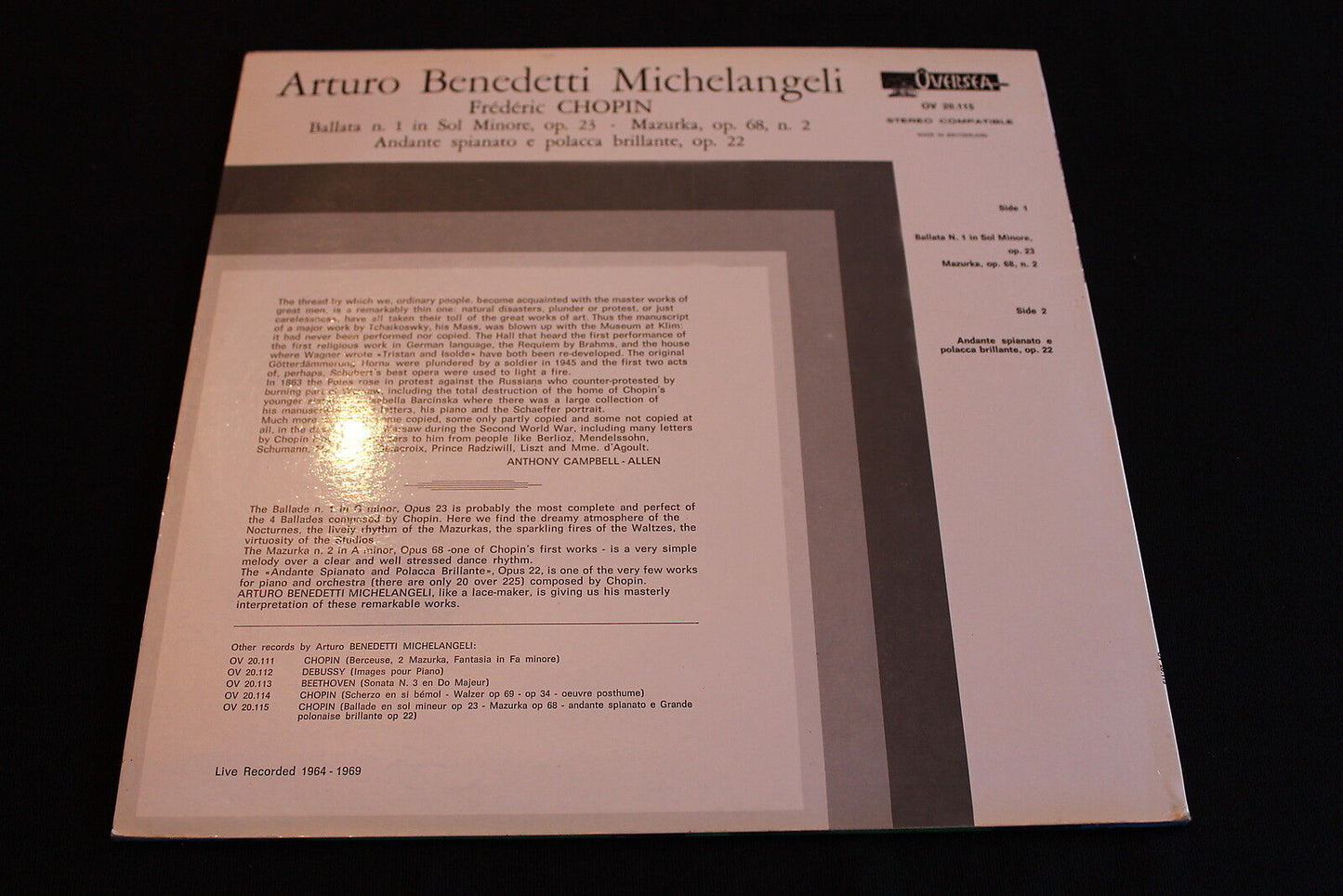 ARTURO BENEDETTI MICHELANGELI   LP 33T 12"   HIS GOLDEN TIME   OVERSEA OV 20115