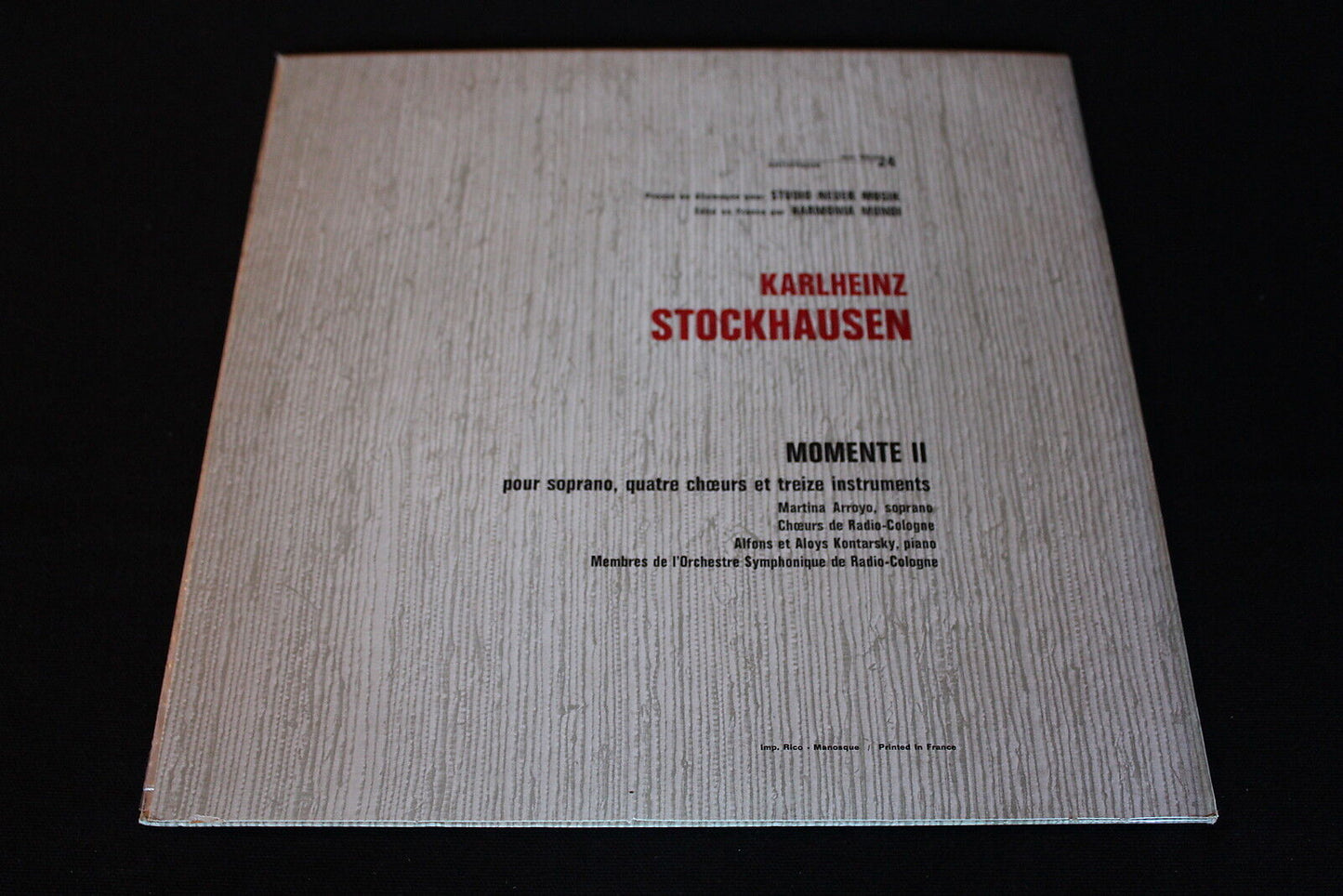 KARLHEINZ STOCKHAUSEN   MOMENTE II   LP 33T 12"   HARMONIA MUNDI WER 60.024 GEMA