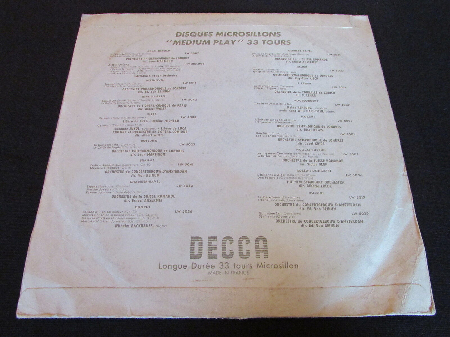 GERARD SOUZAY baryton JACQUELINE BONNEAU piano   FRENCH DECCA LW 5091   LP 10"