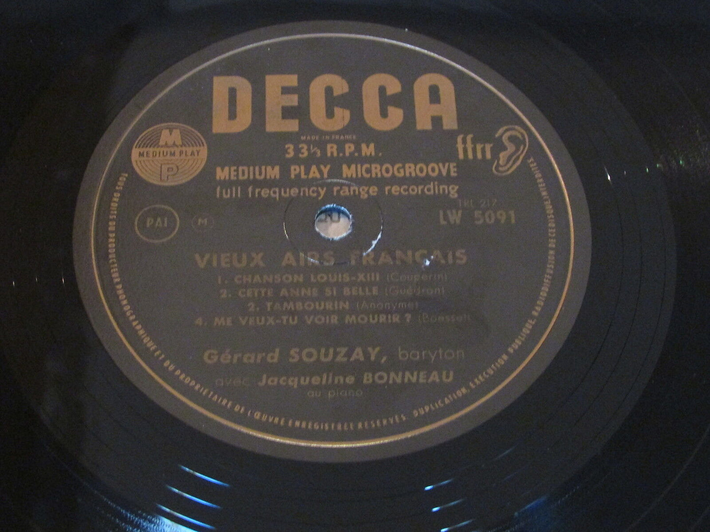 GERARD SOUZAY baryton JACQUELINE BONNEAU piano   FRENCH DECCA LW 5091   LP 10"