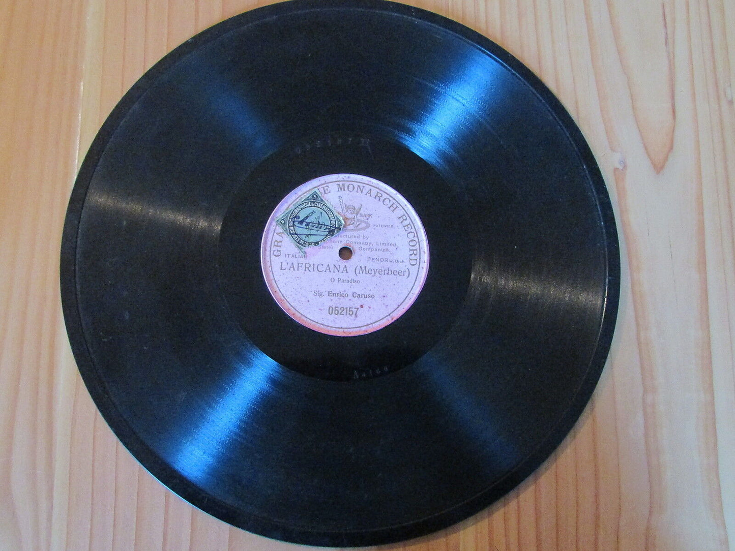 ENRICO CARUSO   L'AFRICANA   GRAMOPHONE MONARCH RECORD 052157   78T