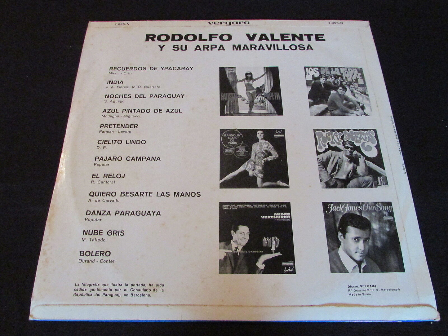 RODOLFO VALENTE y su ARPA MARAVILLOSA   VERGARA 7095   SPAIN   LP 33T 12"