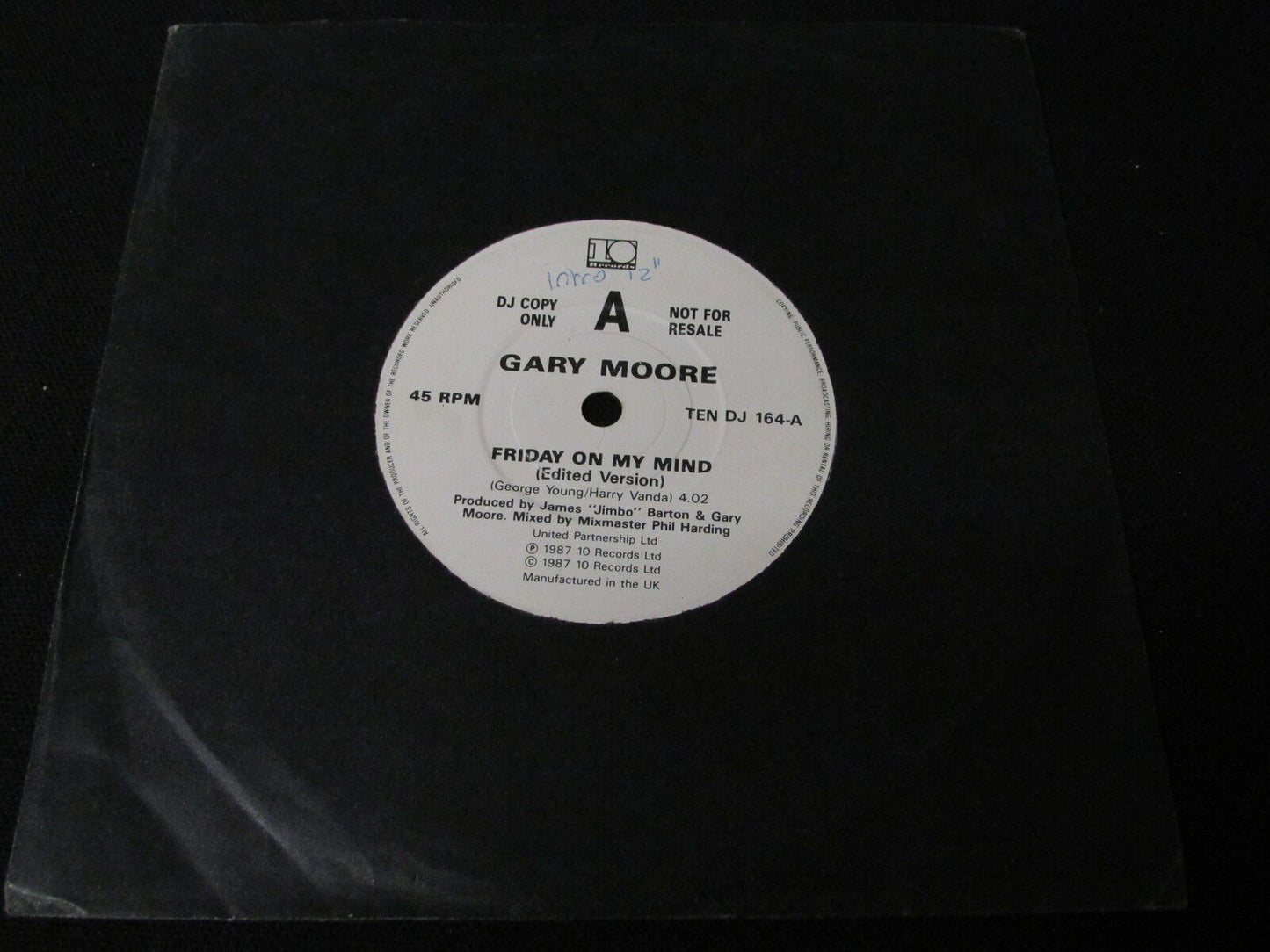 GARY MOORE   SP 45T 7"   FRIDAY ON MY MIND   1987   DJ COPY PROMO