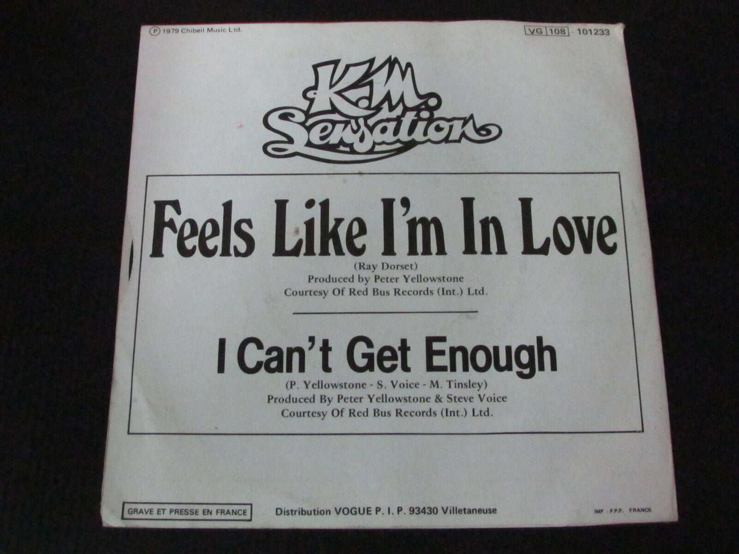 K.M. SENSATION   SP 45T 7"   FEELS LIKE I'M IN LOVE   1979   FRENCH