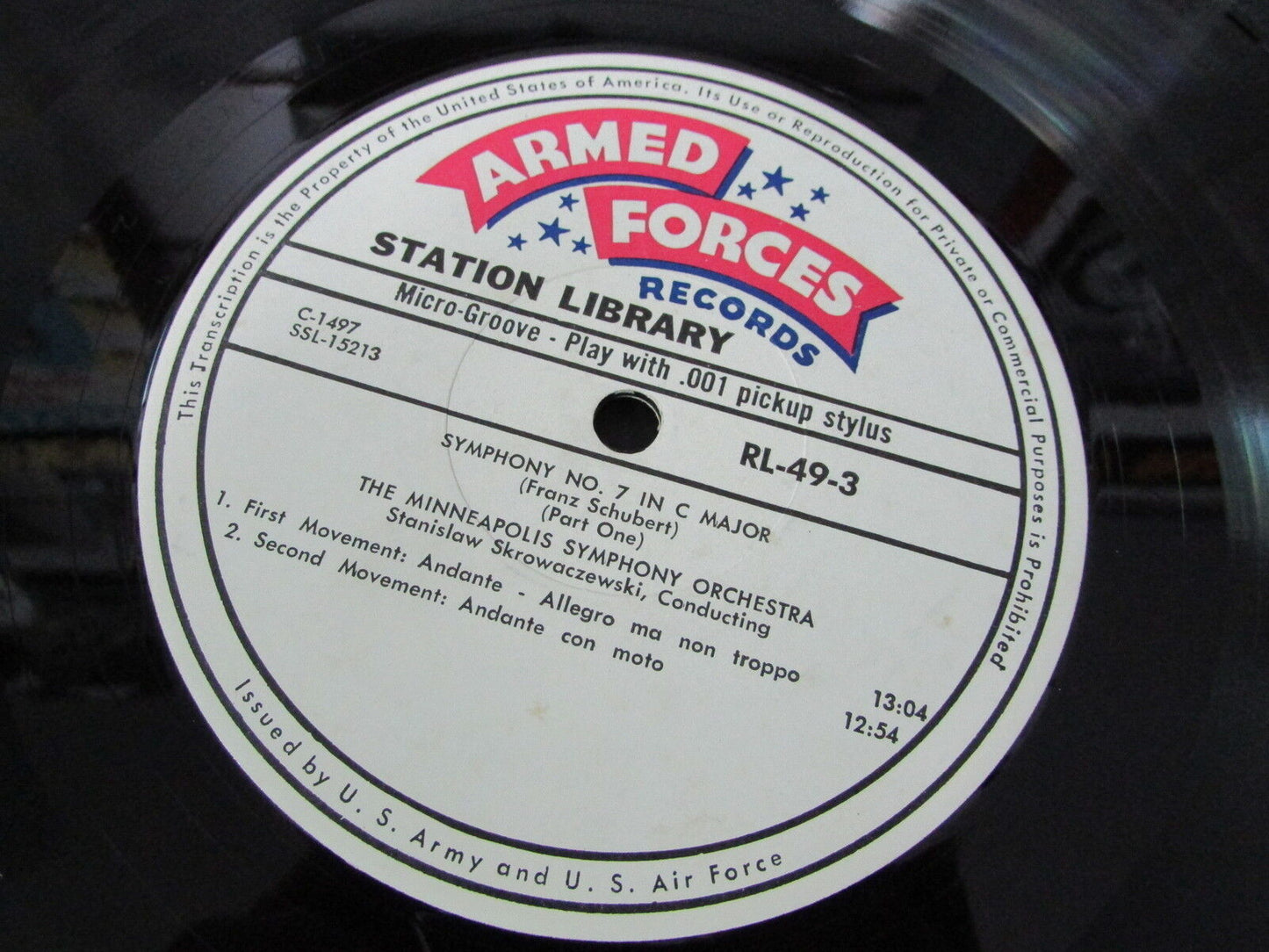 ARMED FORCES RECORDS STATION LIBRARY RL-49-3   SCHUBERT   LP 33T 12"