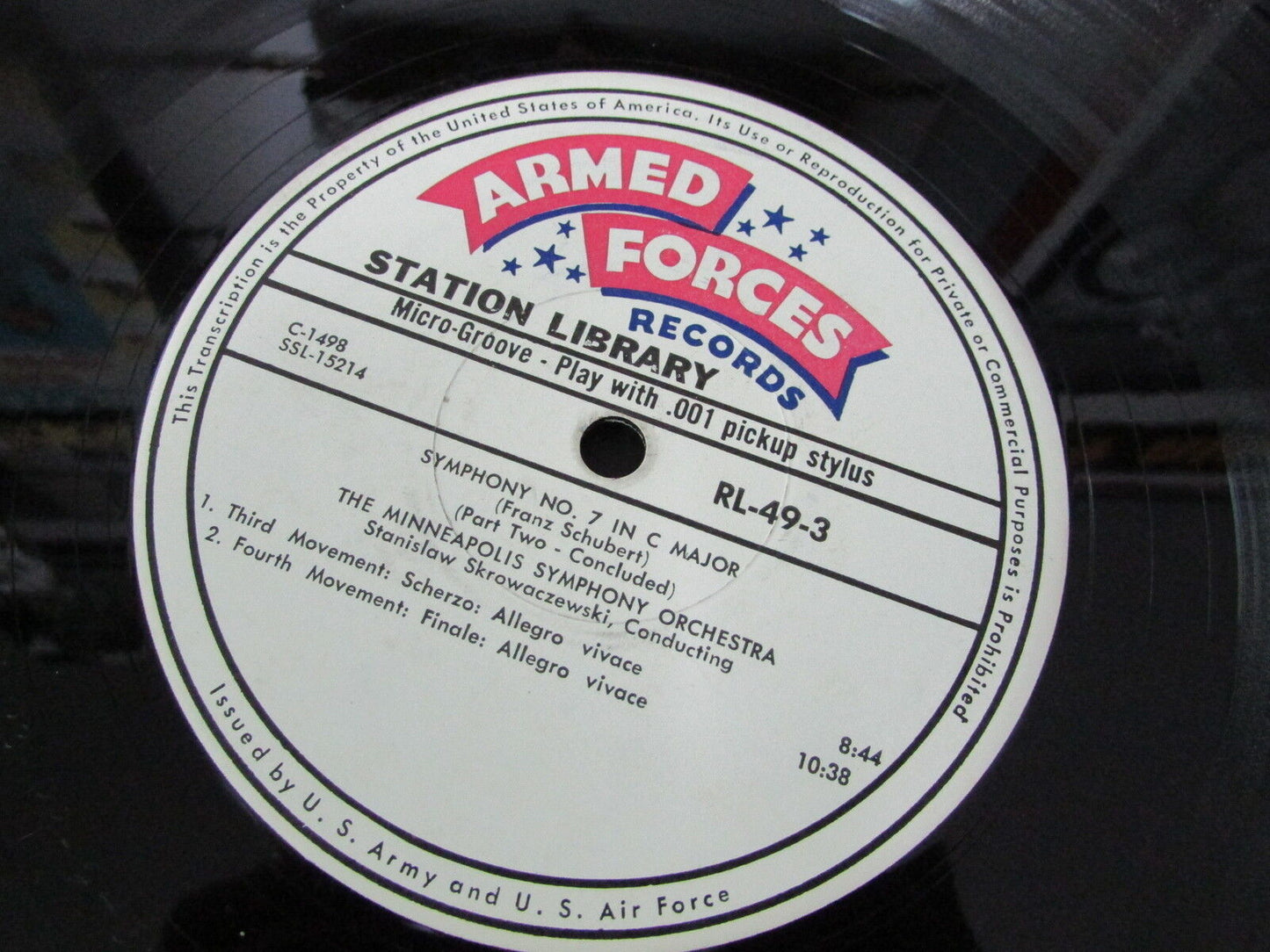 ARMED FORCES RECORDS STATION LIBRARY RL-49-3   SCHUBERT   LP 33T 12"