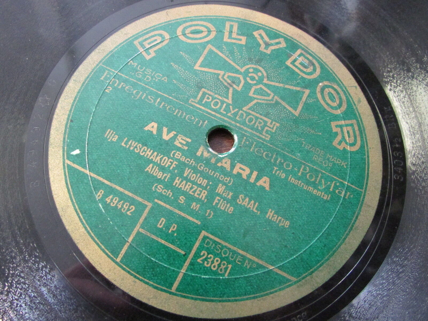 MAX SAAL (Harpe) ALBERT HARZER (Flûte)   AVE MARIA   78T   POLYDOR