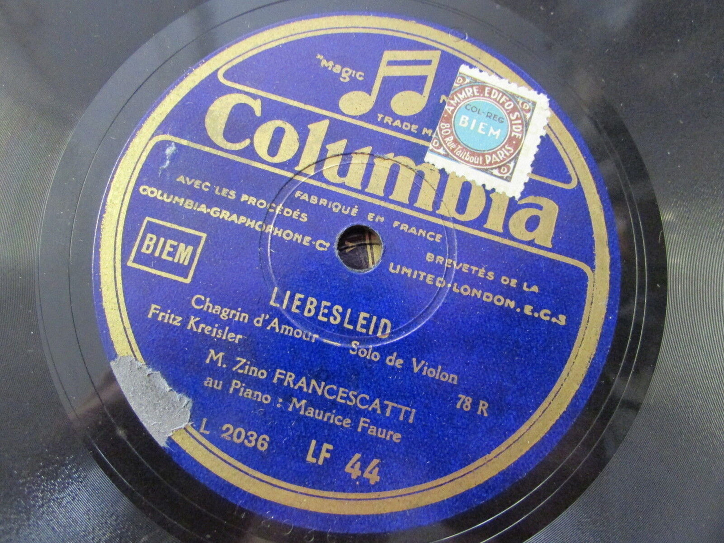 ZINO FRANCESCATTI / MAURICE FAURE / FRITZ KREISLER   78T   COLUMBIA