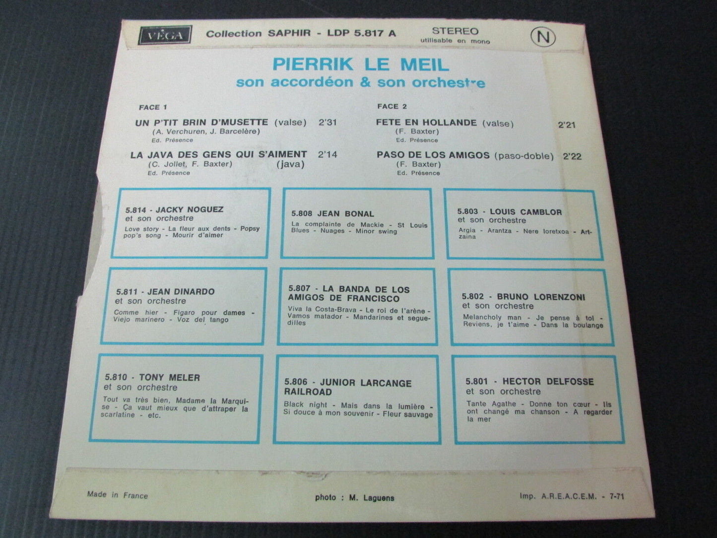 PIERRIK LE MEIL   UN P'TIT BRIN D'MUSETTE   VEGA 5817   EP 45T 7"