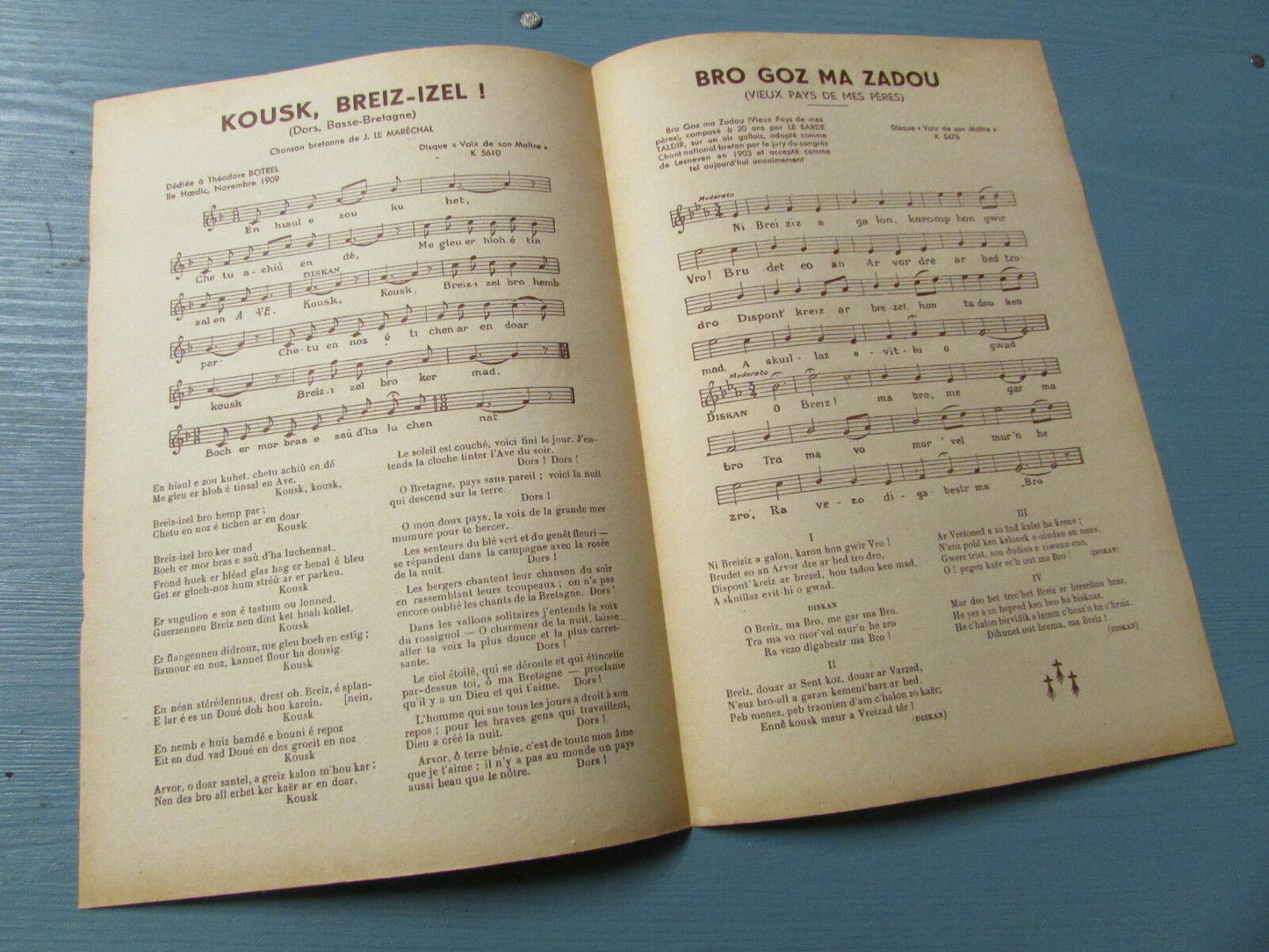 KOUSK BREIZ IZEL / BRO GOZ MA ZADOU  Partition + Paroles Bretonnes et Françaises