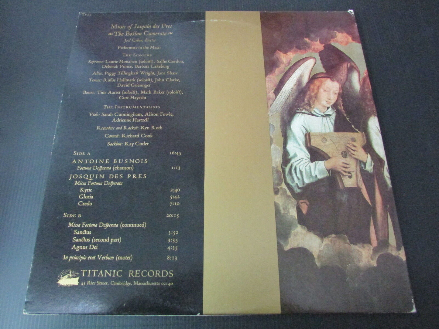 JOSQUIN DES PRES  THE BOSTON CAMERATA  JOEL COHEN  TITANIC RECORDS   LP 33T 12"