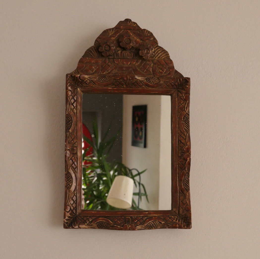 ANCIEN PETIT MIROIR AU MERCURE MIROIR A FRONTON BOIS SCULPTE EPOQUE XVIIIe