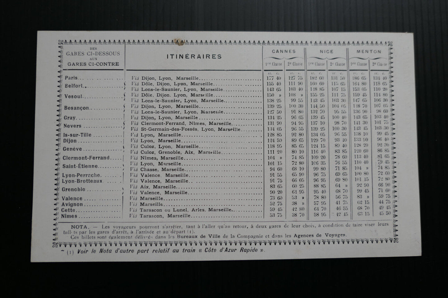 PUBLICITE CARNAVAL DE NICE 1907 CHEMINS DE FER TRAIN PLM ITINERAIRES PRIX