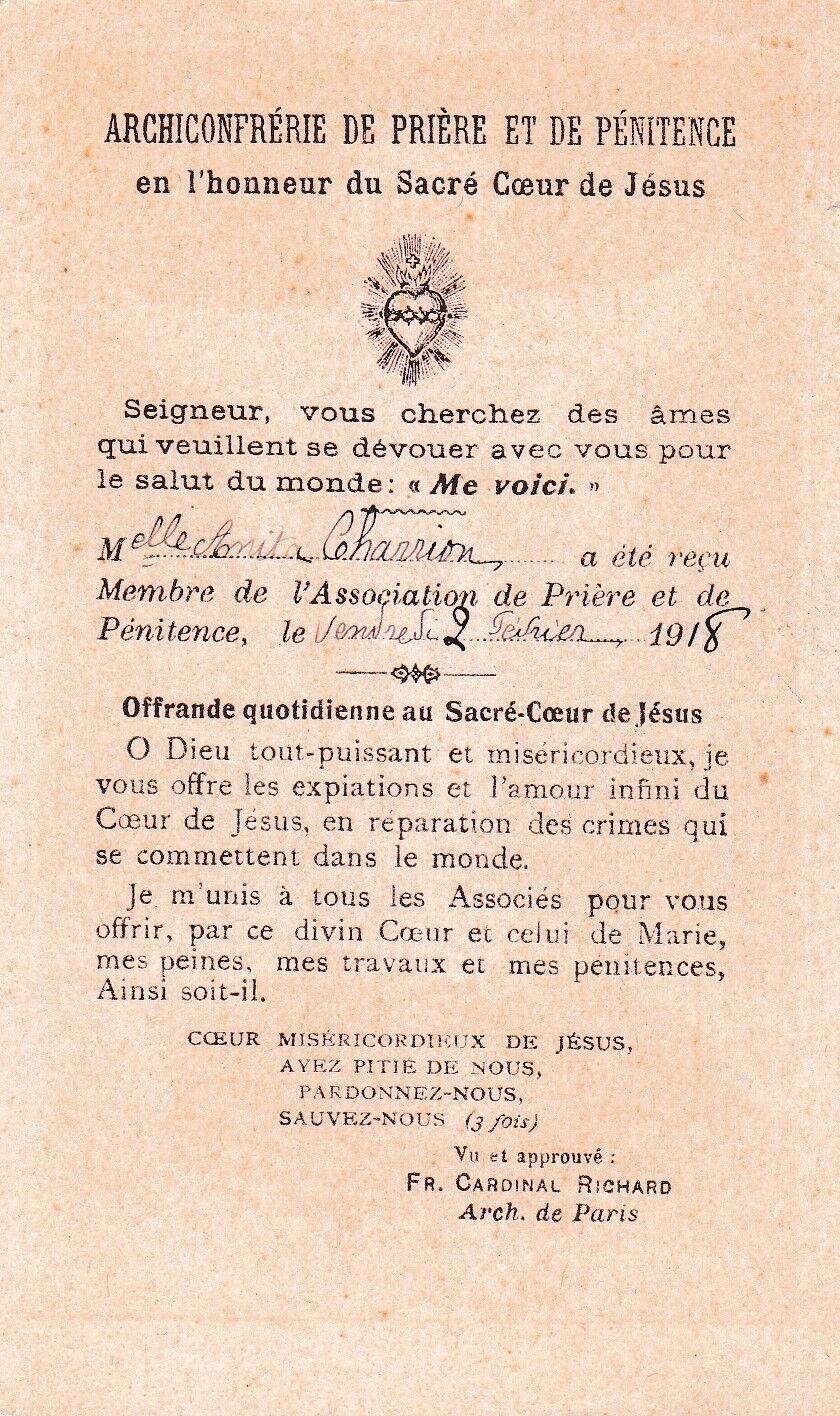 ANCIENNE IMAGE PIEUSE SAINTE RELIGIOUS JESUS MONTMARTRE BOUMARD & FILS DATE 1918
