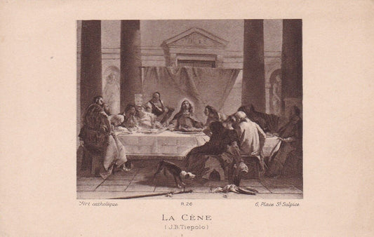 ANCIENNE IMAGE PIEUSE SAINTE RELIGIOUS LA CENE ART CATHOLIQUE TIEPOLO