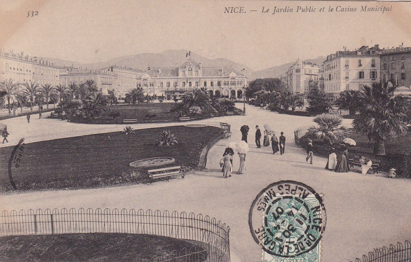CPA 06 NICE LE JARDIN PUBLIC ET LE CASINO MUNICIPAL - 1907